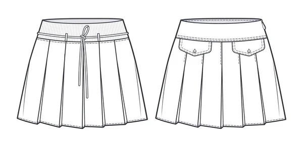 Sada Skládaných Sukní Technické Módní Ilustrace Mini Sukně Módní Ploché — Stockový vektor