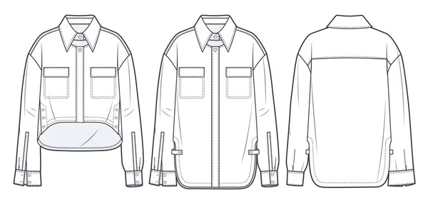 Set Shirt Technical Fashion Illustration Jackets Shirts Fashion Flat Technical — Stock Vector