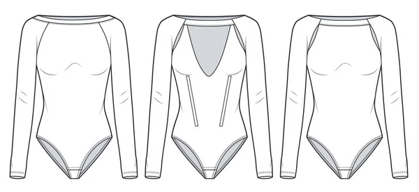 Escote Barco Mujer Bodysuits Moda Técnica Ilustración Plantilla Dibujo Técnico — Archivo Imágenes Vectoriales