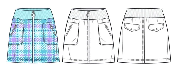 Plaid Mini Spódnica Ilustracji Technicznej Mody Moda Dziewczęca Spódnica Płaski — Wektor stockowy