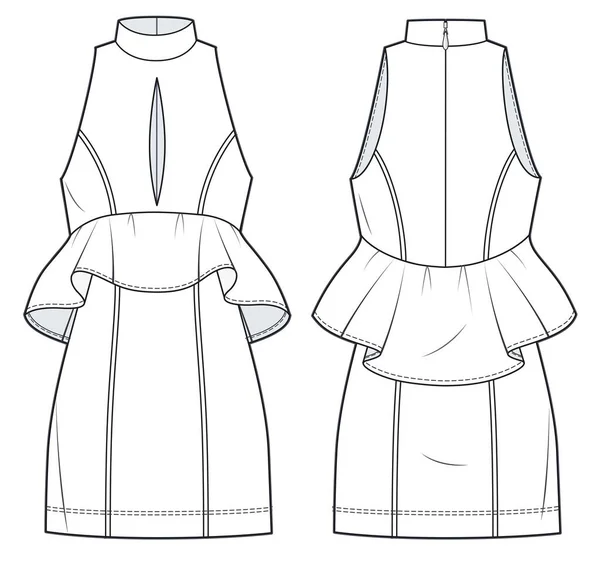 Mini Dress Technical Fashion Illustration Women Dress Fashion Flat Drawing — Stock Vector