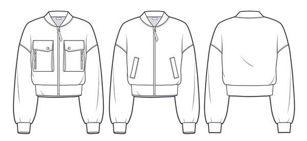 Sweatshirt Σύνολο Τεχνική Μόδα Εικονογράφηση Oversize Bomber Jacket Μόδας Επίπεδη — Διανυσματικό Αρχείο