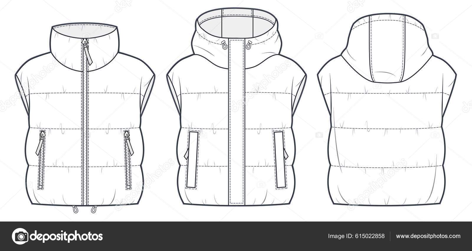 Cropped Jacket Vest Technical Fashion Illustration Hooded Puffer Jacket