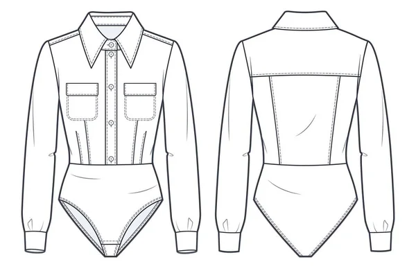 Frauenkörper Technische Mode Illustration Hemd Anzug Mode Flache Technische Zeichnungsvorlage — Stockvektor
