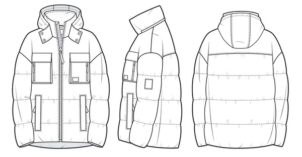 Veste Capuche Manteau Mode Technique Illustration Modèle Dessin Plat Mode — Image vectorielle