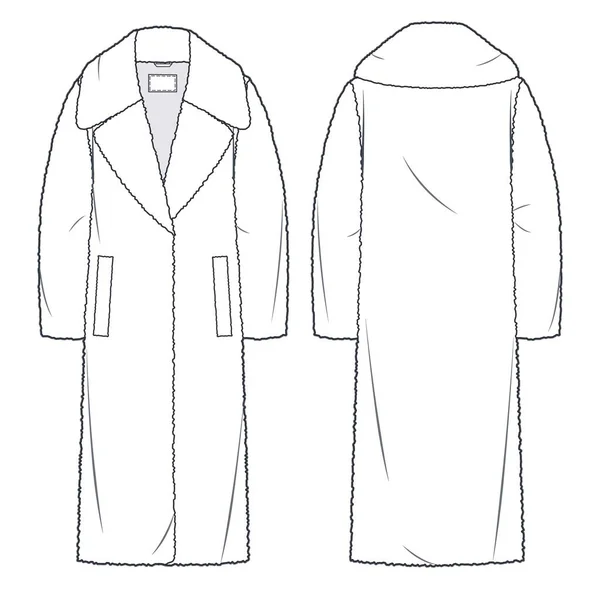 Pelliccia Tecnica Illustrazione Moda Modello Disegno Tecnico Oversize Pelliccia Cappotto — Vettoriale Stock