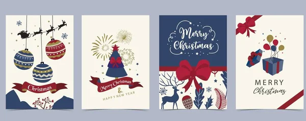 Colección Chritsmas Conjunto Fondo Con Ciervos Fuegos Artificiales Cinta — Vector de stock