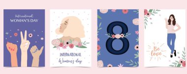 Kadın internation gün arka plan ile yüz, saç, el ve çiçek