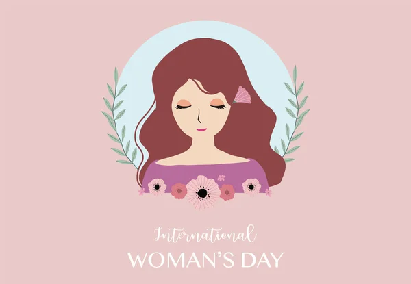 Woman Internation Day Background Face Hair Flower — Stock Vector