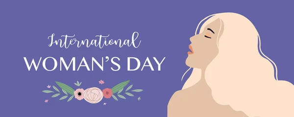Frau Internationalität Tag Hintergrund Mit Gesicht Haare Und Blume — Stockvektor