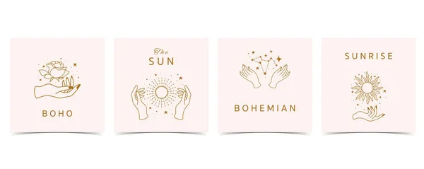 Boho Background Social Media Hand Sun Flower — Stock Vector