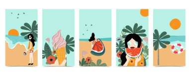 Sosyal medya için plaj arka planı. Gökyüzü, kum ve güneş ile ilgili bir hikaye.