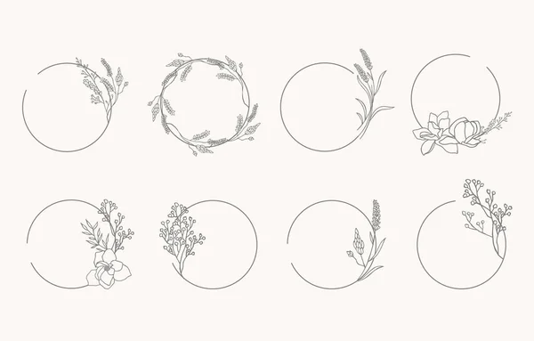 Колекція Лінійних Єктів Лавандою Листям Квіткою Колом — стоковий вектор
