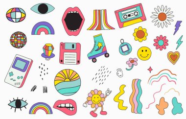 1990 pop müzik partisinde Retro 90 ve 80 'lerin arkaplan tasarımı