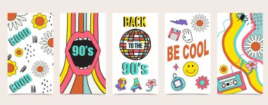 1990 pop müzik partisinde Retro 90 ve 80 'lerin arkaplan tasarımı