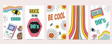 1990 pop müzik partisinde Retro 90 ve 80 'lerin arkaplan tasarımı
