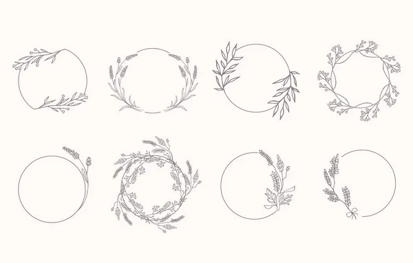 Колекція Лінійних Єктів Лавандою Листям Квіткою Колом Вінком — стоковий вектор