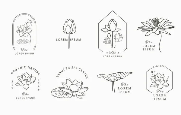 Siyah Nilüfer Çiçeği Ana Hatları Simge Etiket Yazdırılabilir Dövme Için — Stok Vektör