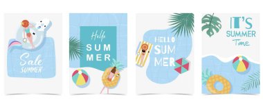 Gündüz vakti havuzu ve plajı olan bir kartpostal.