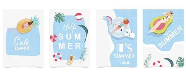 Party Summer Time Postcard Pool Beach Daytime Background — стоковый вектор