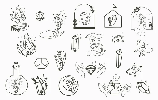 Black Crystal Hand Outline Vector Illustration Icon Sticker Printable Tattoo — стоковый вектор