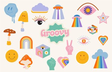 Retro 70s and 80s teenager object design in pop and groovy style