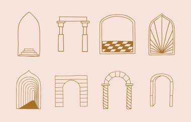 Güneş, pencere, bina ile çizgi tasarımı koleksiyonu. Sosyal medya, simge için düzenlenebilir vektör illüstrasyonu