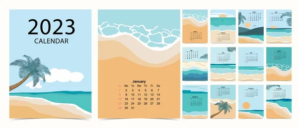 2022 Календарний Тиждень Починається Неділю Пляжу Моря Які Використовують Вертикального — стоковий вектор