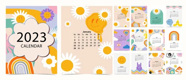 2023 Календарний Тиждень Починається Неділю Гроуста Квітки Які Використовуються Вертикального — стоковий вектор