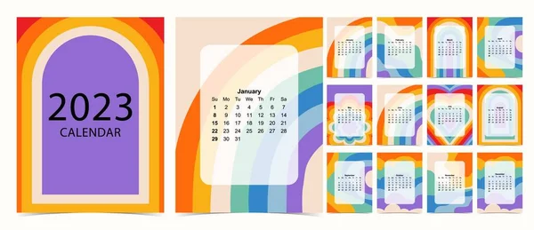 2023 Календарний Тиждень Починається Неділю Гроустом Веселкою Які Використовуються Вертикального — стоковий вектор