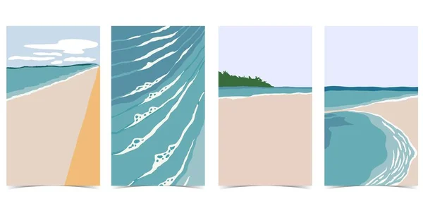 Cartolina Spiaggia Con Sole Mare Cielo Montagna Durante Giorno — Vettoriale Stock