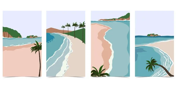 Gündüz Vakti Güneş Deniz Gökyüzü Dağlı Plaj Kartpostalı — Stok Vektör