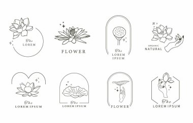 Siyah nilüfer çiçeği ana hatları. Simge, etiket, yazdırılabilir ve dövme için vektör illüstrasyonu