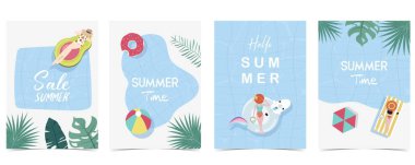 Gündüz vakti havuzu ve plajı olan bir kartpostal.