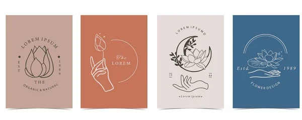 Black Lotus Background Line Art Design Postcard Invitation Packaging — Stock Vector
