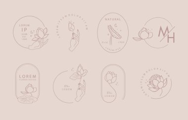 Kahverengi nilüfer çiçeği ana hatları. Simge, etiket, yazdırılabilir ve dövme için vektör illüstrasyonu