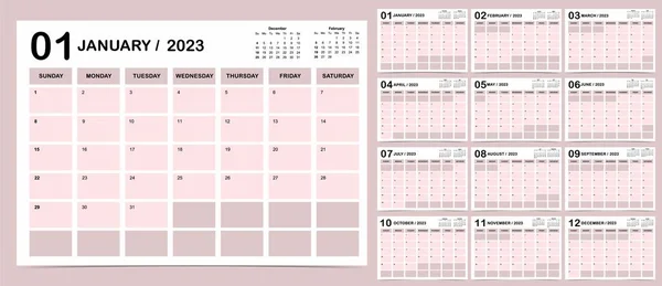 2023 Table Calendar Week Start Sunday Color Use Vertical Digital — Stock vektor