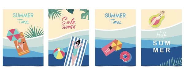 Party Summer Time Postcard Pool Beach Daytime Background — ストックベクタ