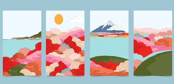 Travel Greeting Card Flower Field Sky — 图库矢量图片