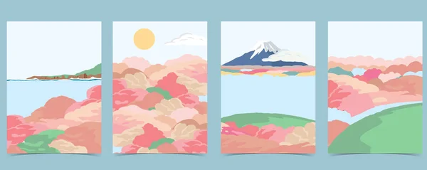 Travel Greeting Card Flower Field Sky — 图库矢量图片