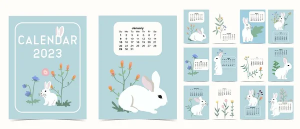 Cute Seasonal Holiday Calendar 2023 Rabbit Special Festival — Stock Vector