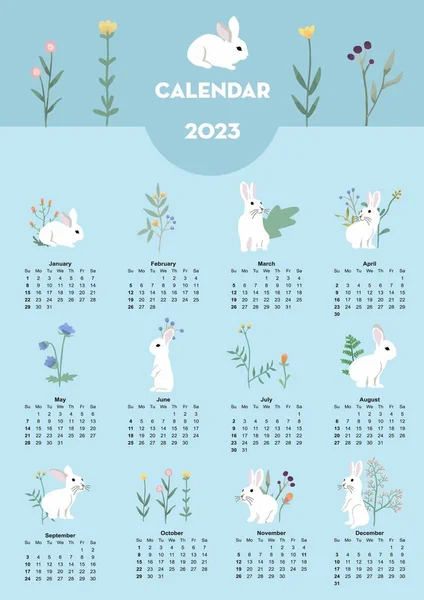 Cute Seasonal Holiday Calendar 2023 Rabbit Special Festival — Stock Vector