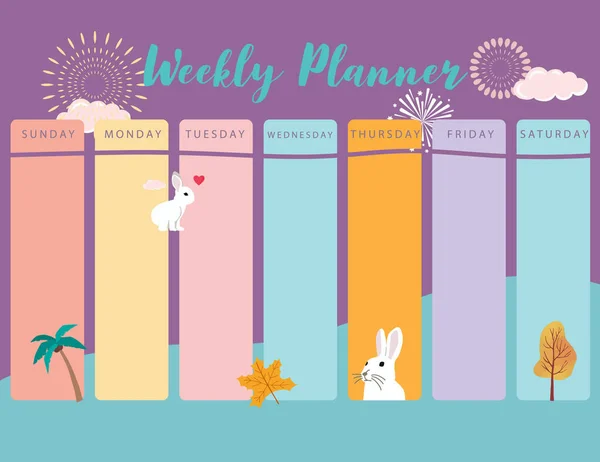 Pastel Cute Planner Rabbit Can Use Printable Scrapbook Diary — Stock Vector