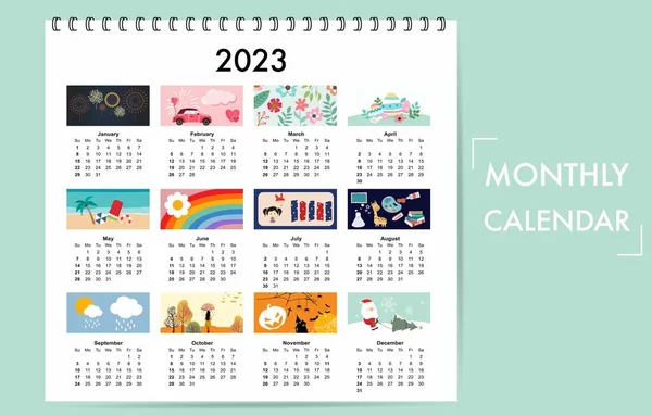 Cute Seasonal Holiday Calendar 2023 Special Festival — Stock Vector