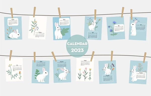 Симпатичний Сезонний Святковий Календар 2023 Року Спеціальним Святом Кролика — стоковий вектор
