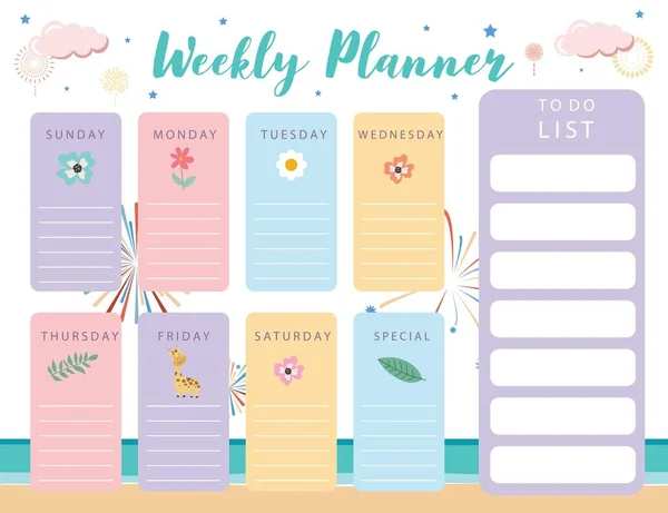 Pastel Cute Planner Firework Beach Can Use Printable Scrapbook Diary — Stock Vector
