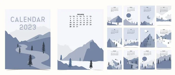 Mignon Calendrier Des Vacances Saisonnières 2023 Avec Hiver — Image vectorielle