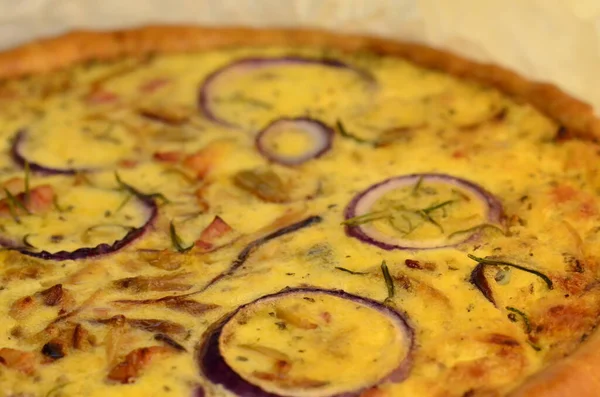 Salziger Quiche Kuchen Gebacken Mit Kirschtomaten Frischen Kräutern Und Käse — Stockfoto