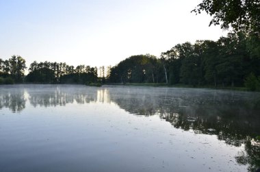 Arka planda nehir ve göl olan güzel bir manzara.