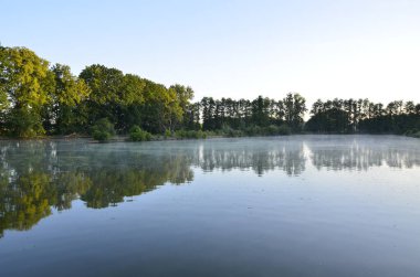 Arka planda nehir ve göl olan güzel bir manzara.